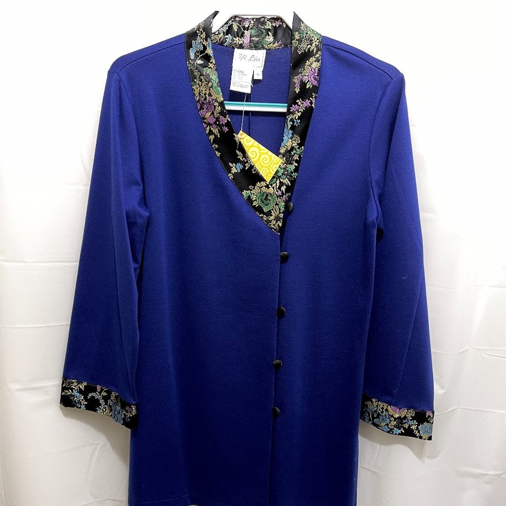 NWT Yi Lin Button Front Oriental Tunic Jacket, Sz 10, Blue,    PEM22